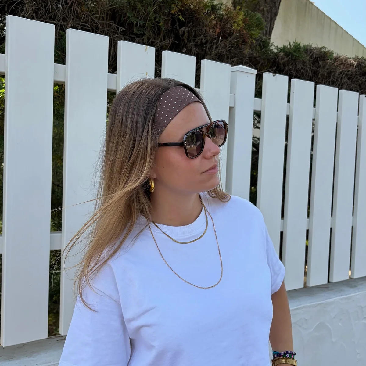 Bandeau bandeaux à pois marron latte, cousu main en France par Le fil de Jade