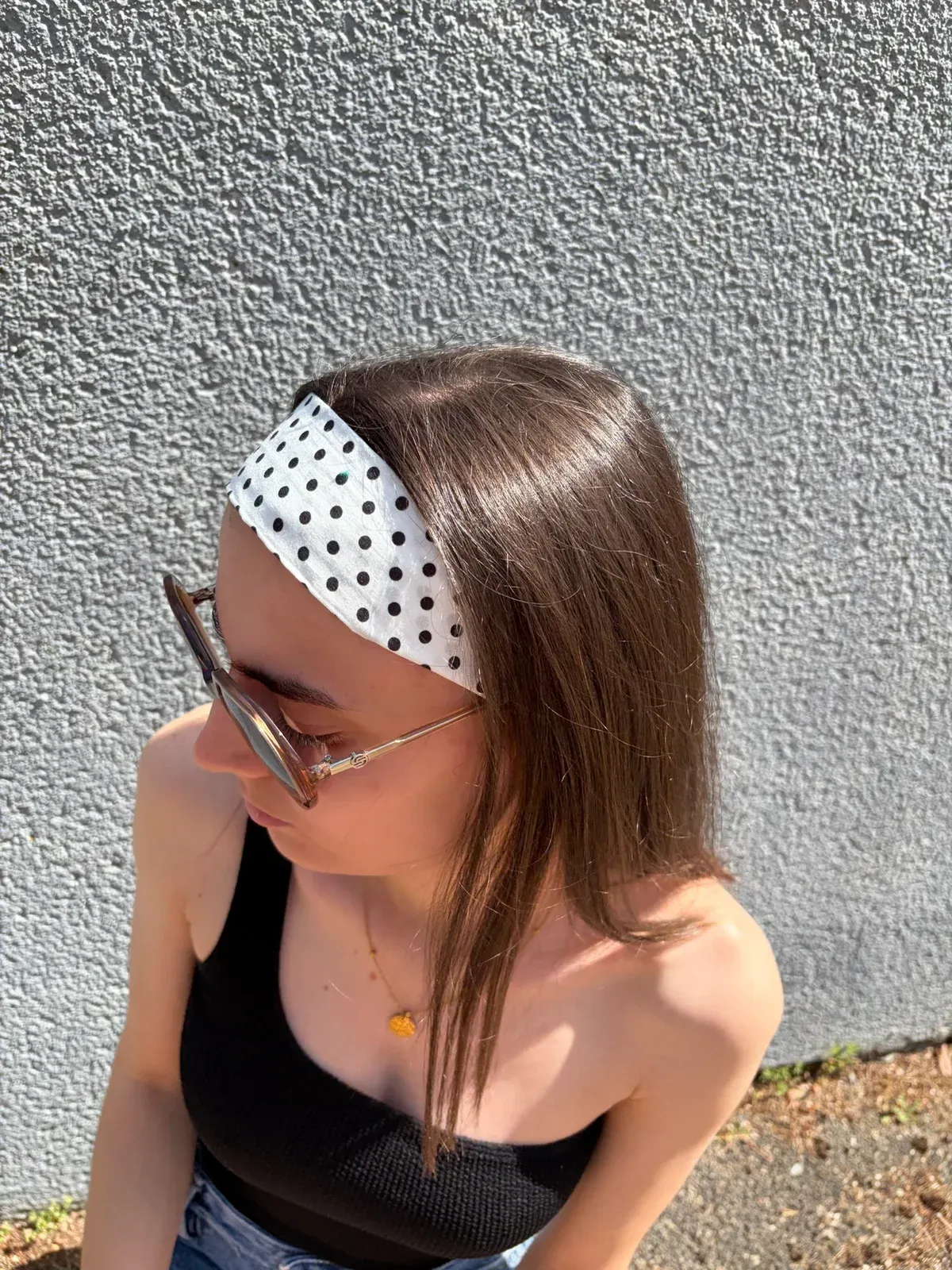 Bandeau bandeaux à pois blanc, cousu main en France par Le fil de Jade