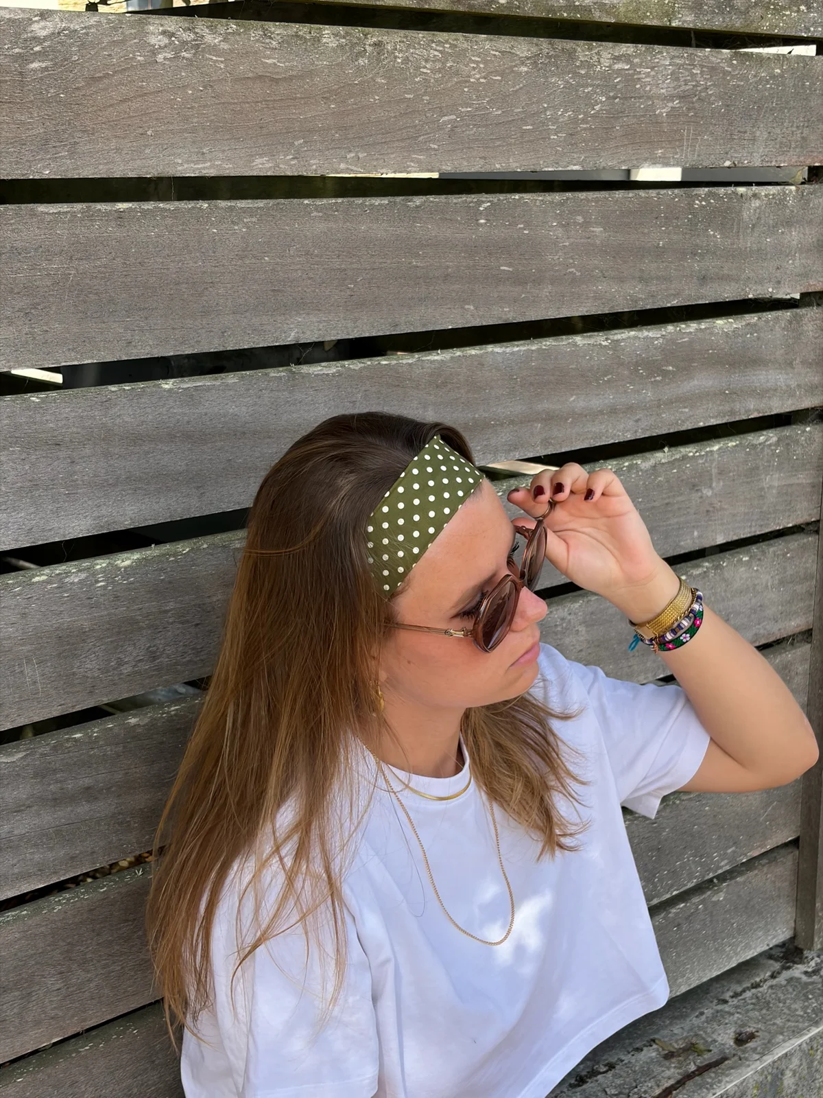 Bandeau bandeaux à pois vert, cousu main en France par Le fil de Jade