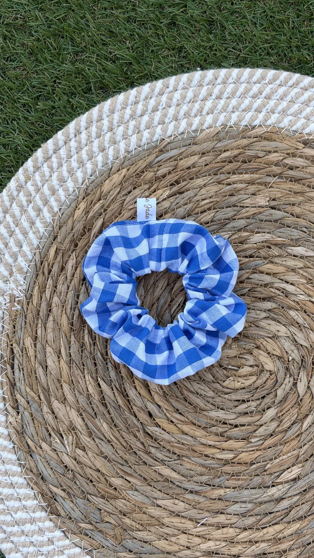 Chouchou vichy vichy bleu gros carreaux, cousu main en France par Le fil de Jade