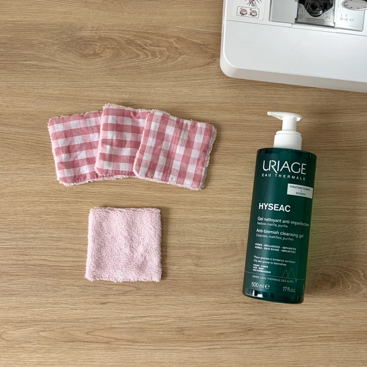 Cotons lavables réutilisables vichy rose, cousu main en France par Le fil de Jade