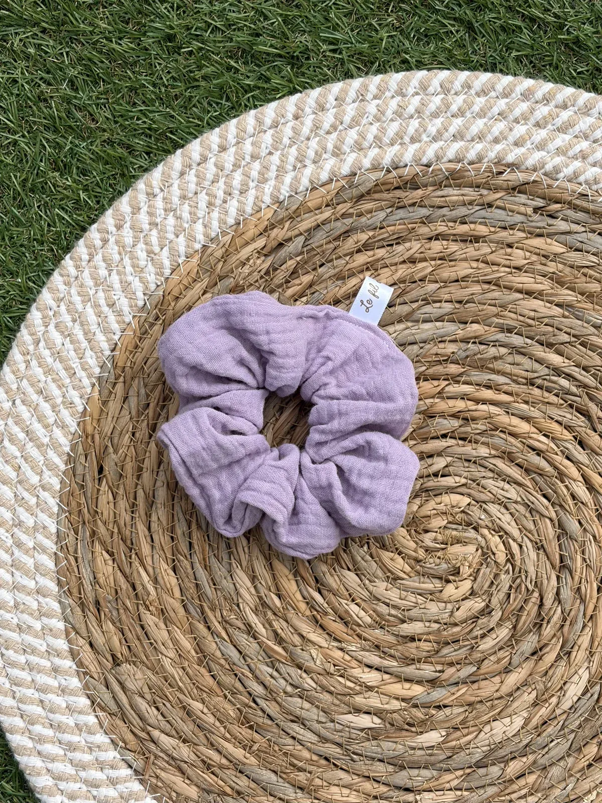 Chouchou gaze de coton violet, cousu main en France par Le fil de Jade