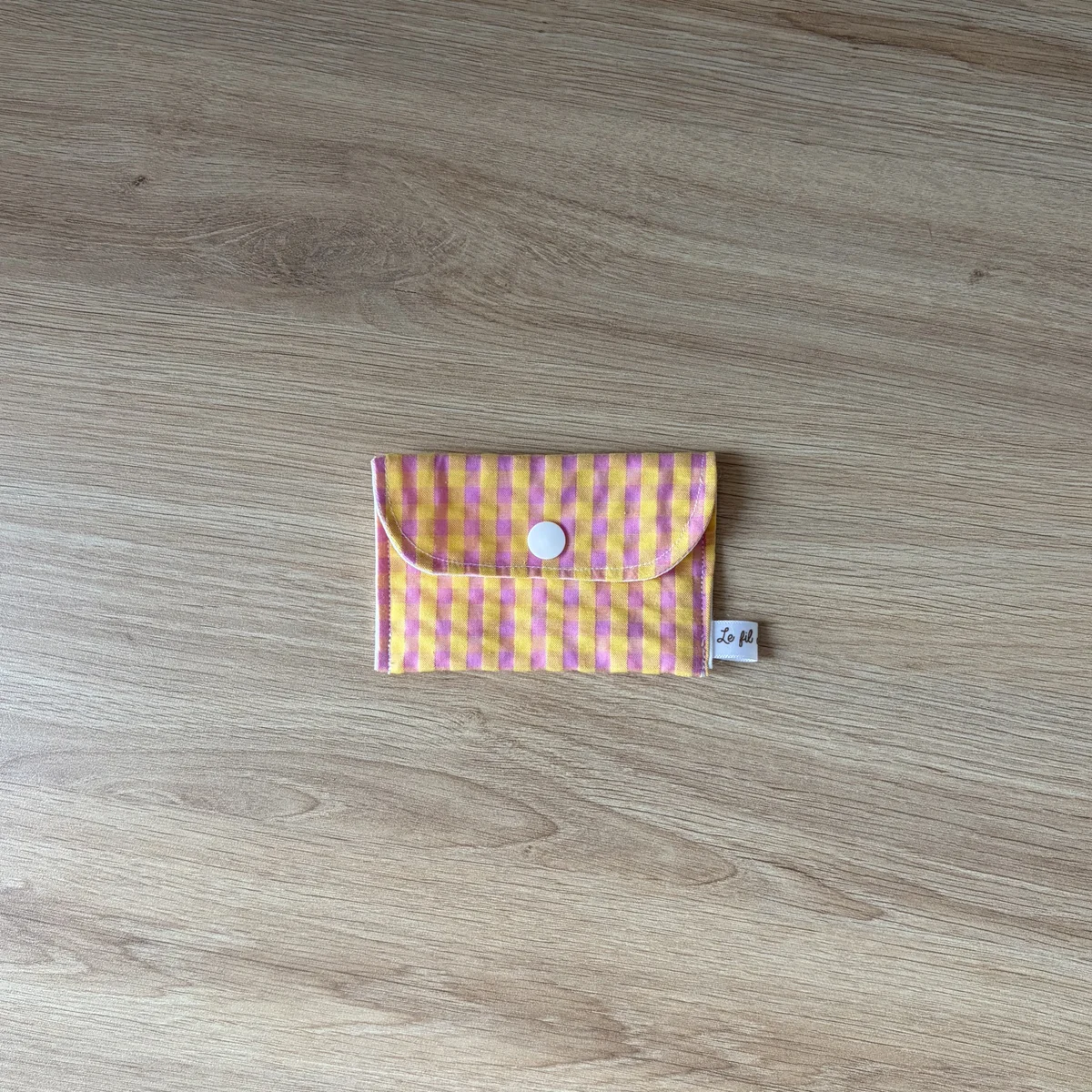 Porte monnaie vichy orange & rose, cousu main en France par Le fil de Jade