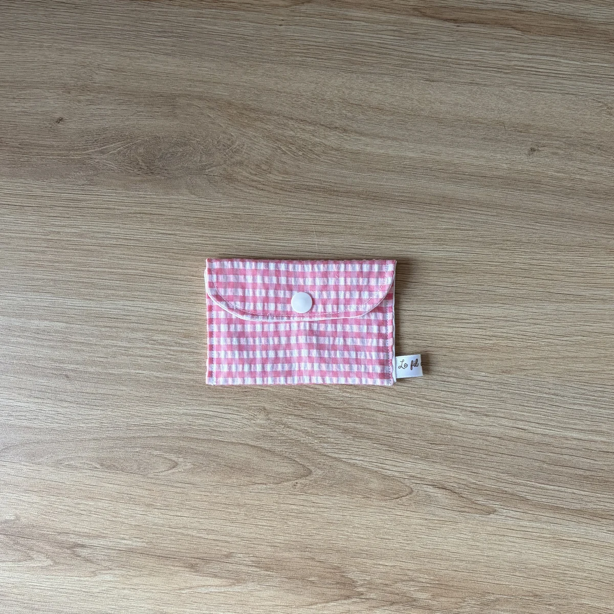 Porte monnaie vichy rose clair, cousu main en France par Le fil de Jade