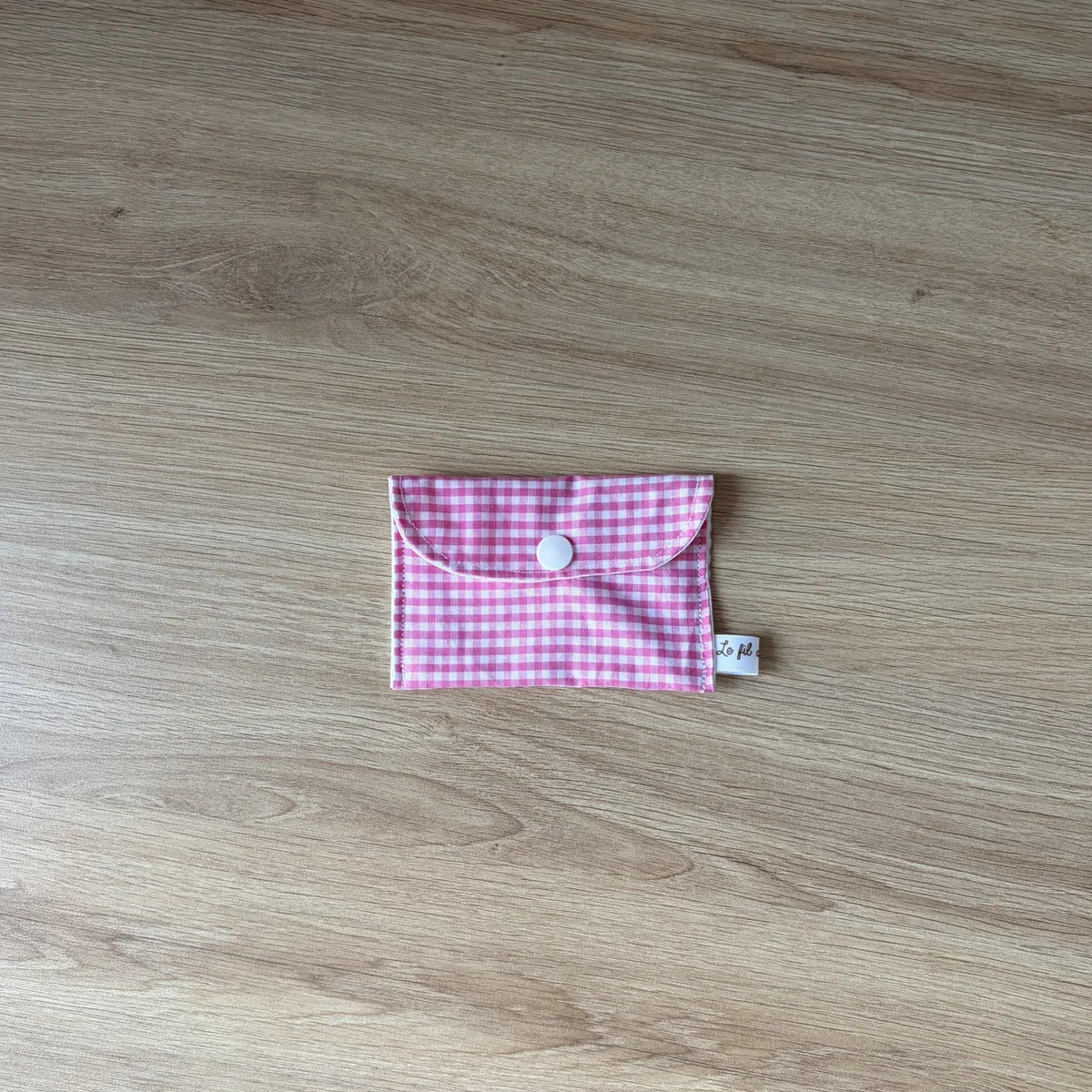 Porte monnaie vichy rose, cousu main en France par Le fil de Jade