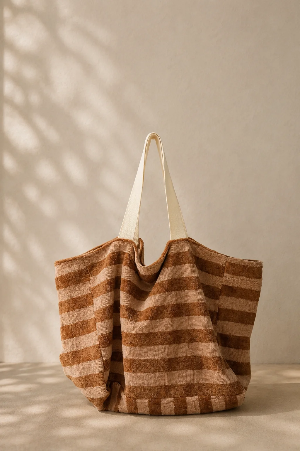 Sac de plage éponge caramel, cousu main en France par Le fil de Jade