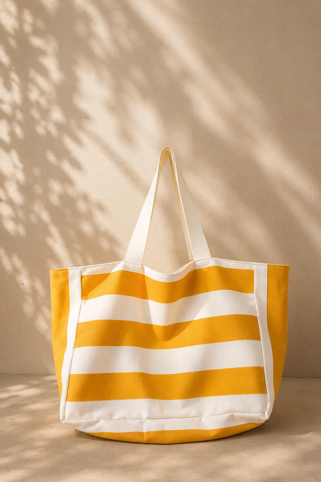 Sac de plage toile jaune / blanc, cousu main en France par Le fil de Jade
