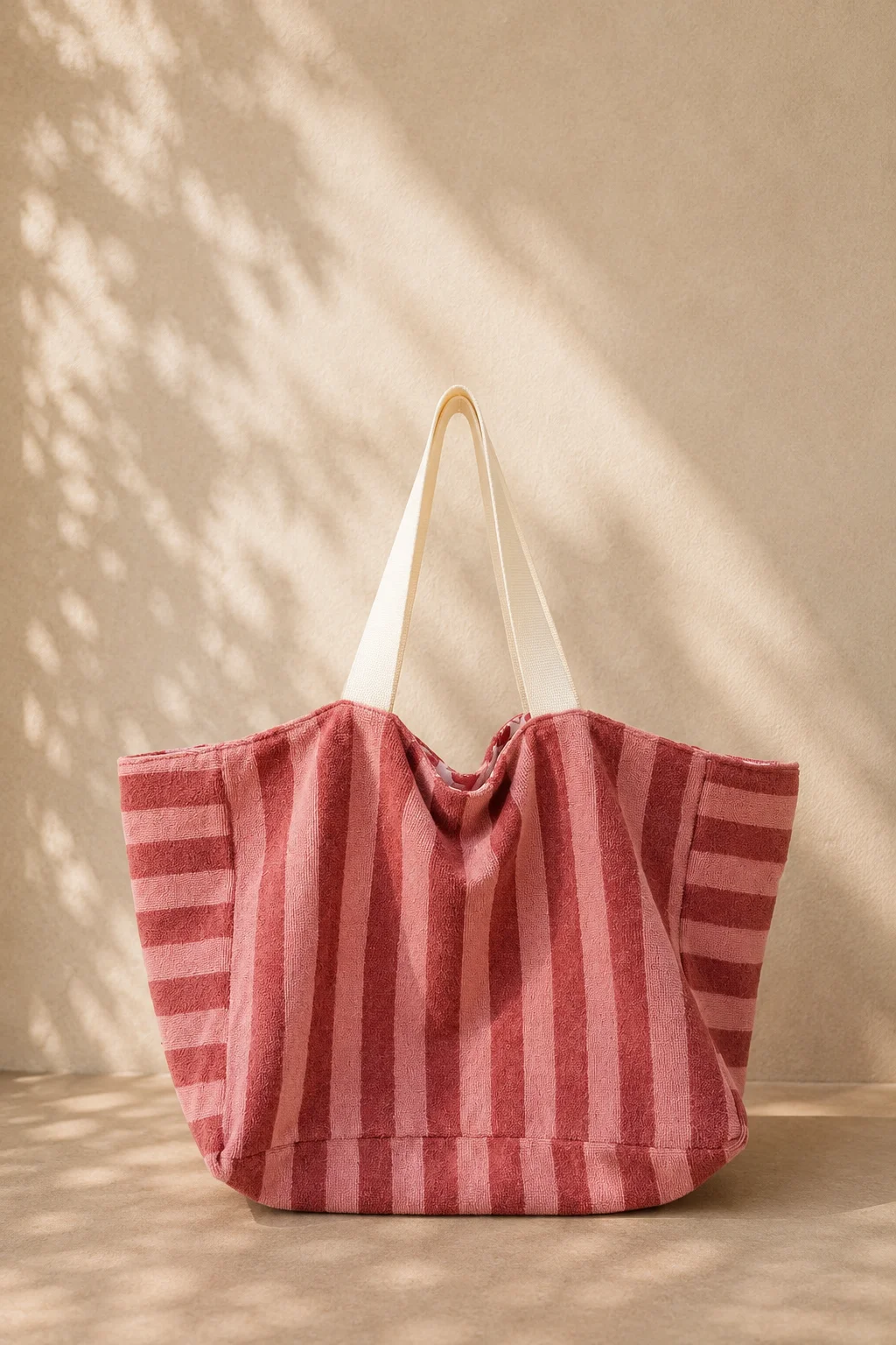 Sac de plage éponge rouge & fleurs, cousu main en France par Le fil de Jade