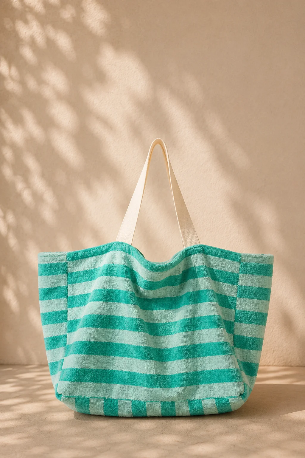 Sac de plage éponge vert, cousu main en France par Le fil de Jade